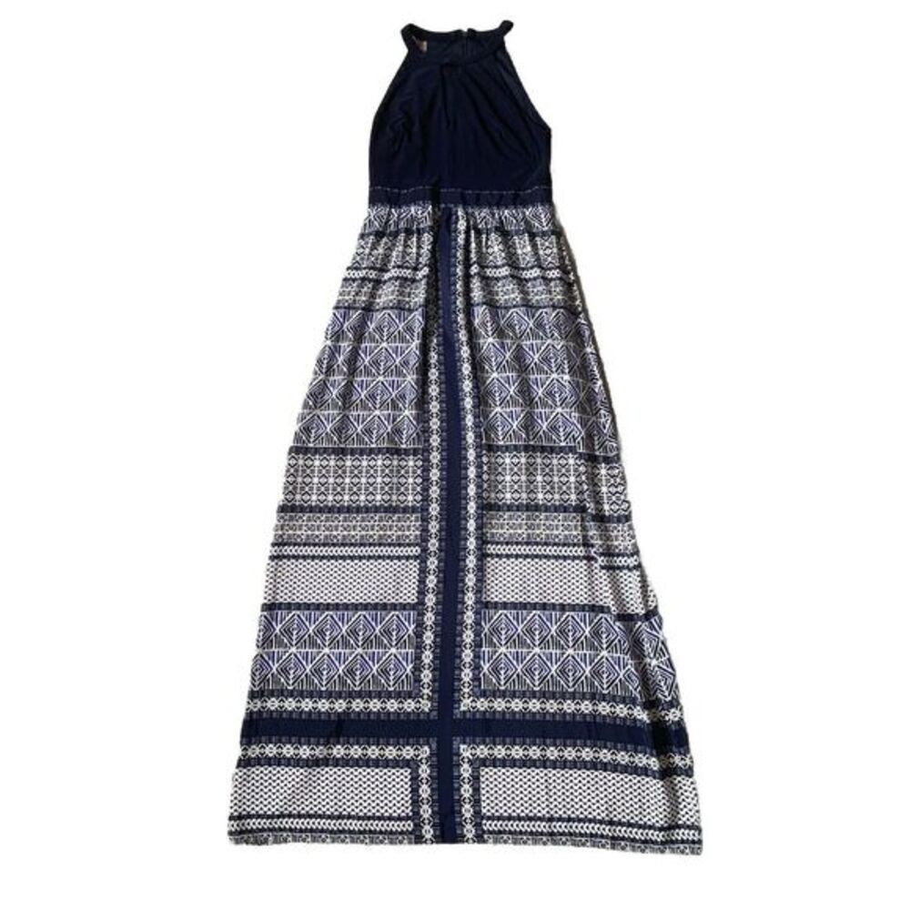 Vince Camuto Women's Blue And White Halter Maxi Sleeveless Dress Size 4 Classy